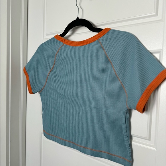 Wild Fable Cropped Waffle Knit Tee, Blue and Orange, Women’s Size Large - Picture 5 of 6